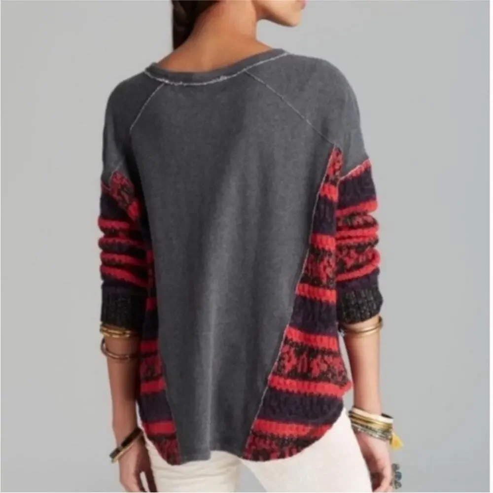 Free People Sinner Sweater Knit Sleeve Gray Sweatshirt S